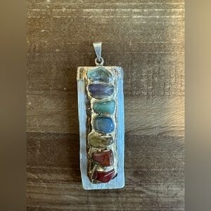 Chakra Crystal Pendant on Selenite Wand Healing Stone Necklace